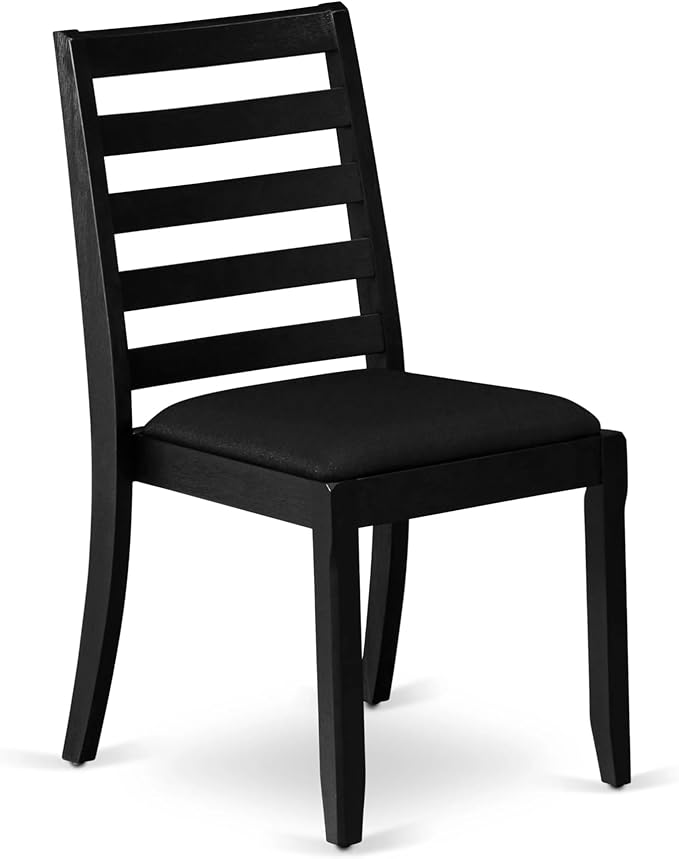 East West Furniture LGX15-BLK-24 -5 Piece Dining Set Includes a Rectangular Kitchen Table with Black Tabletop and 4 Stackable Polyester Fabric Chairs, Black