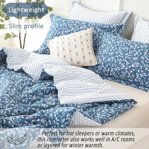 Blue Delicate Foliage Botanical Cotton Comforter Set Queen Size 3PC - Image 3