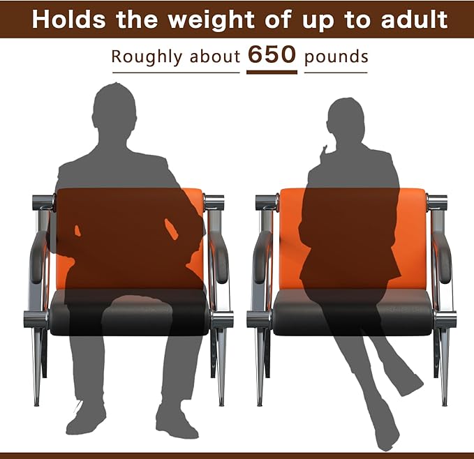 wonline 5 Seat Waiting Room Chair with Armrest PU Leather Office Furniture, Office Guest Seating Lobby Conference Reception Chairs for Airport Clinic Hospital Bank Salon Barber(Orange&Black)