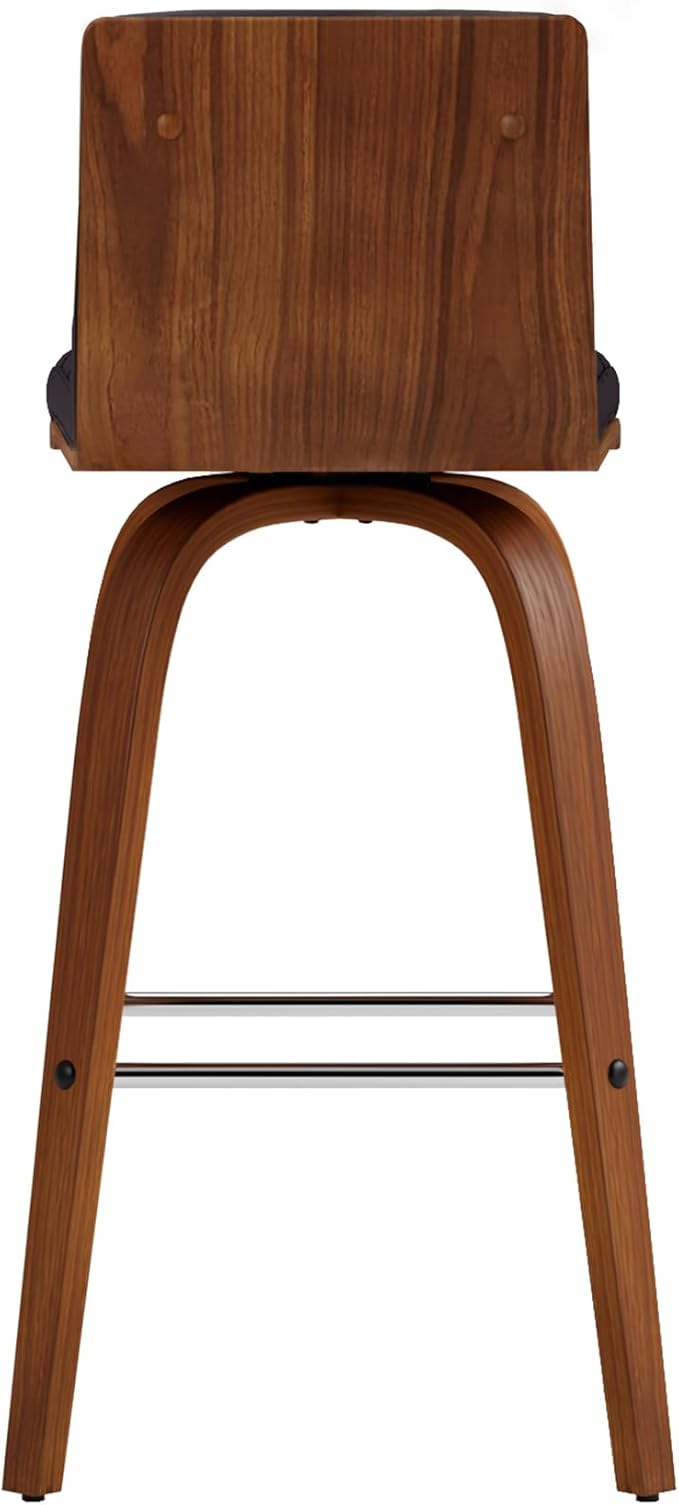 Armen Living Vienna 26" Swivel Counter Stool in Walnut Wood Finish with Brown Faux Leather - Set of 3