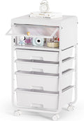 Utility-Rolling-Storage-Drawer-Craft-Cart-Organizers with 4 Drawers & Dust-proof Door for Kid Craft Art Room,Bedroom,Home Office, Craft Drawer cart, Classic White