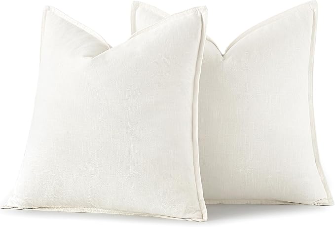 MIULEE Decorative Linen Pillow Covers 18x18 Inch Cream White Boho Farmhouse - Image 6