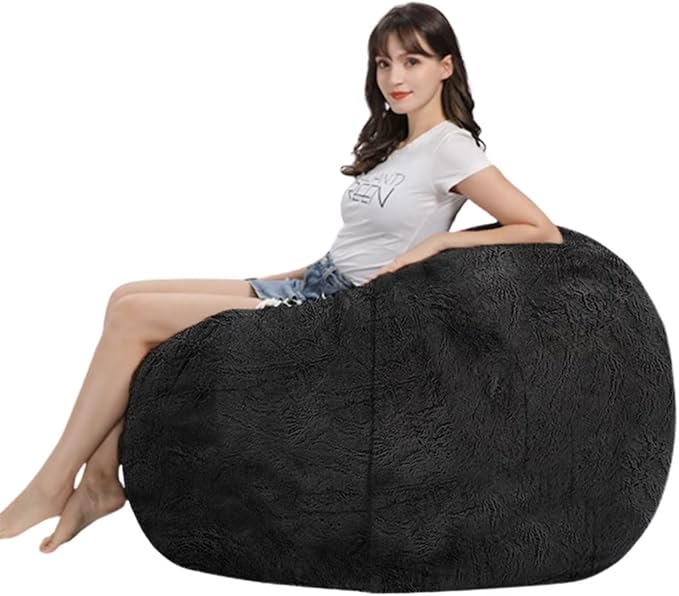Bean Bag Chairs for Kids Comfy Fluffy Big Joe Bean Bag Chair Cover Without Filler Round Sofa Chairs for Bedroom Living Room Decor, 5FT, Rose Red
