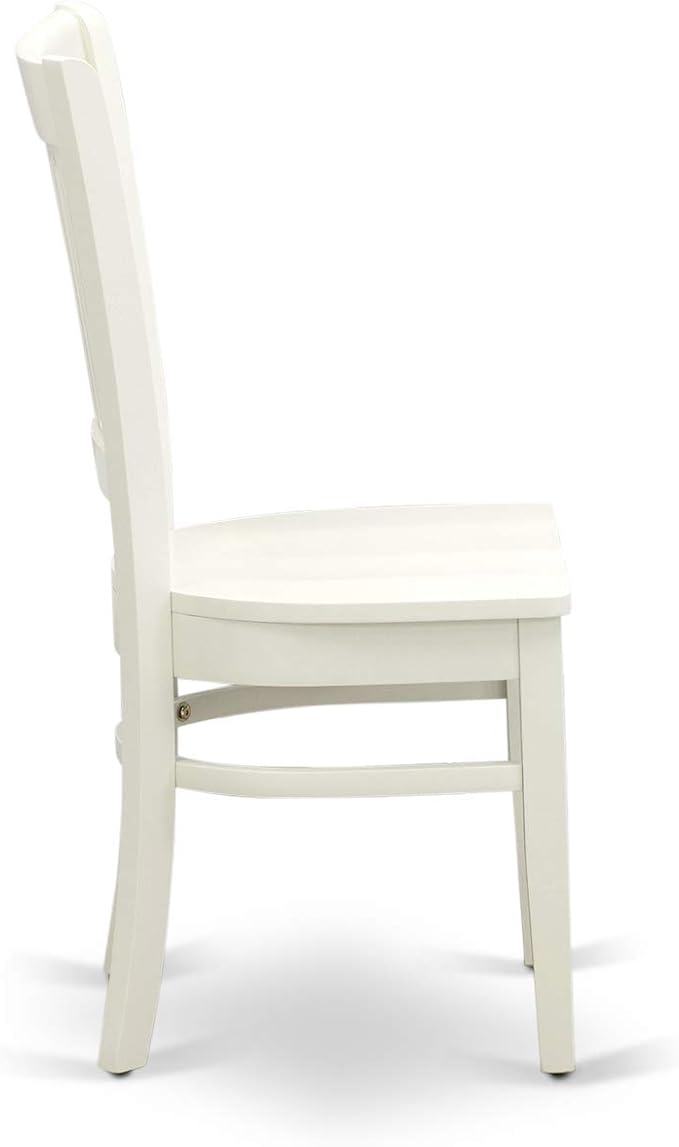 East West Furniture ANVA5-LWH-W 5 Piece Kitchen Table Set for 4 Includes a Round Dining Room Table with Pedestal and 4 Solid Wood Seat Chairs, 36x36 Inch, Linen White