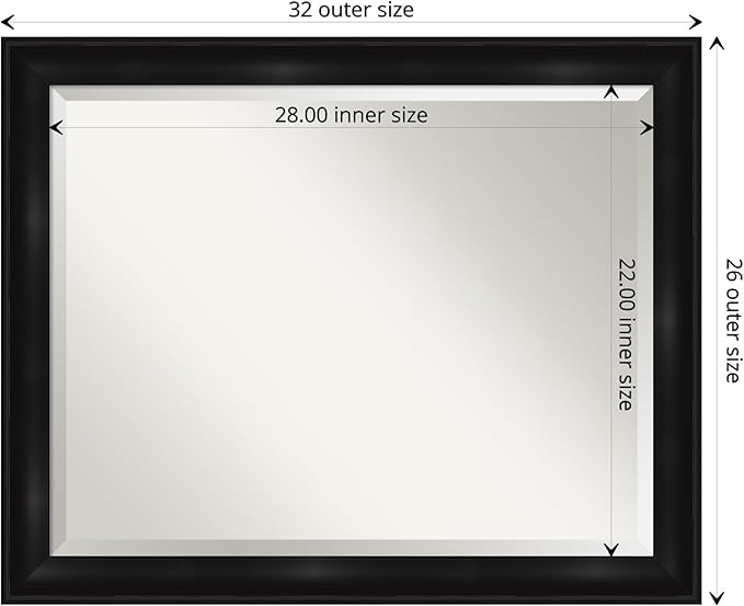 Amanti Art Black Bathroom Mirror for Over Sink, 26x32 Grand Black Narrow Rectangle Vanity Mirror, Large Casual Frame, Hangs Horizonally and Vertically, Bathroom Wall Decor, Beveled Edge