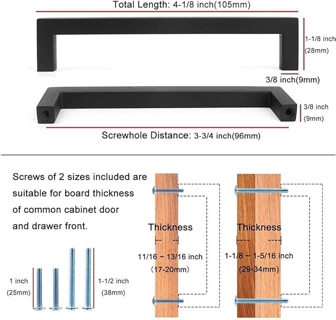 KOOFIZO Solid Square Bar Cabinet Handle - Oil Rubbed Bronze Furniture Pull, 3.8 Inch/96mm Screwhole Distance, 10-Pack for Kitchen Cupboard Door, Bedroom Dresser Drawer, Bathroom Wardrobe Hardware