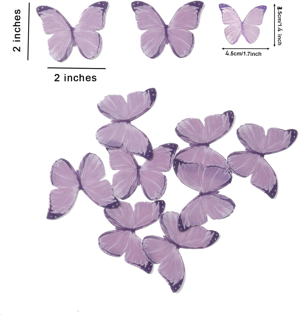 48Pcs 2" Purple Edible Butterflies Cake Toppers Wafer Glutinous Paper Butterfly for Cake Cupcake Decoration Colorful Small Pastel Cupcake Topper Decoratings for Wedding Birthday Baby Shower(Mix Size)