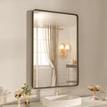 WEER 24x36 Inch Bronze Bathroom Mirror for Vanity, Brushed Bronze Metal Frame Rounded Rectangle Mirror with Tempered Glass, Anti-Rust (Horizontal/Vertical)