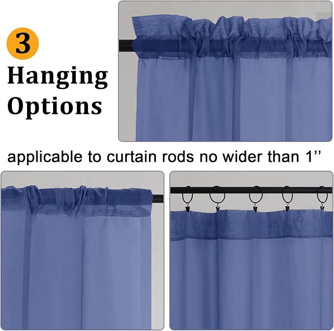 Gwine Royal Blue Sheer Curtains 63 Inch Length - Image 4