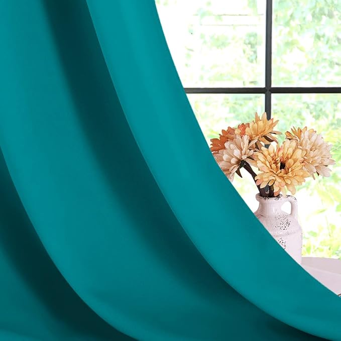 NICETOWN Room Darkening Curtains 40 inch Length 2 Panels, Peacock Teal - Image 6