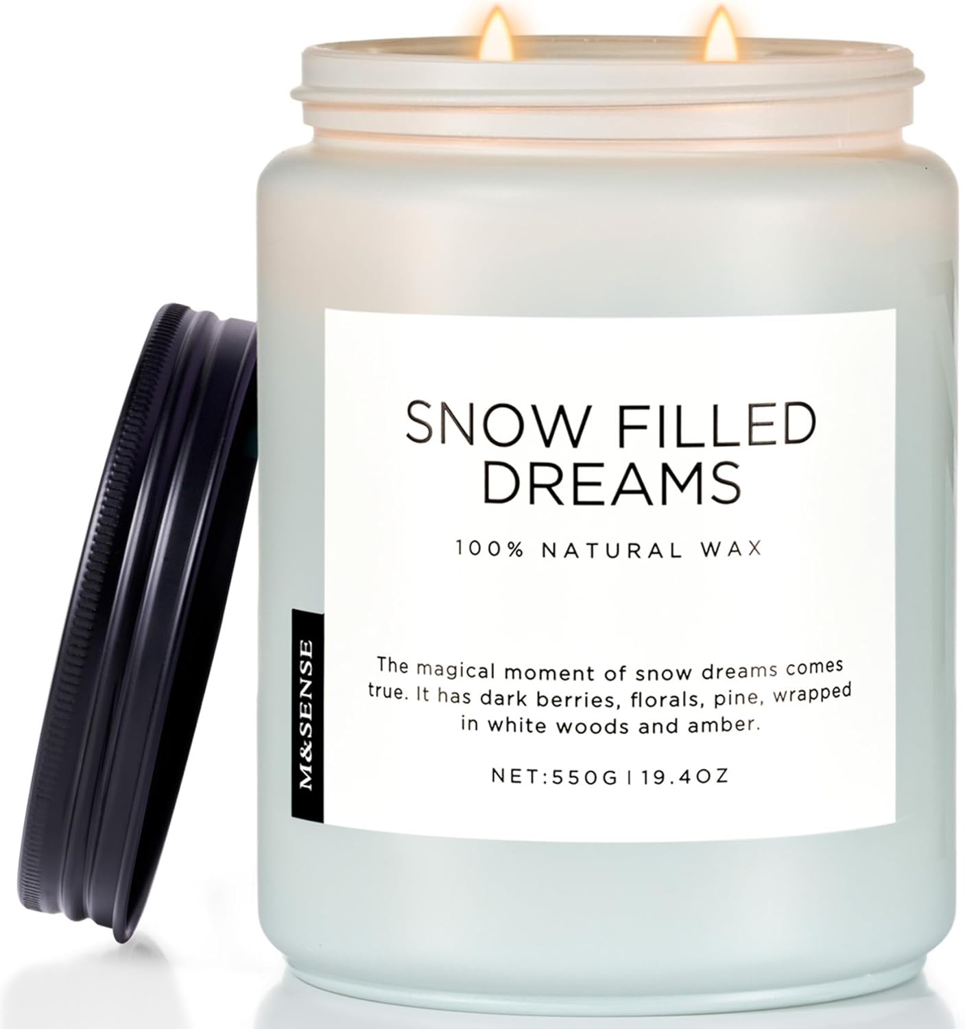 M&SENSE Snow Filled Dreams - Jasmine & Pine Large Scented Candles, 19.4oz 110 Hour Clean Non Toxic Long Lasting Candle Organic Natural Soy Wax Candle Gifts for Women Men