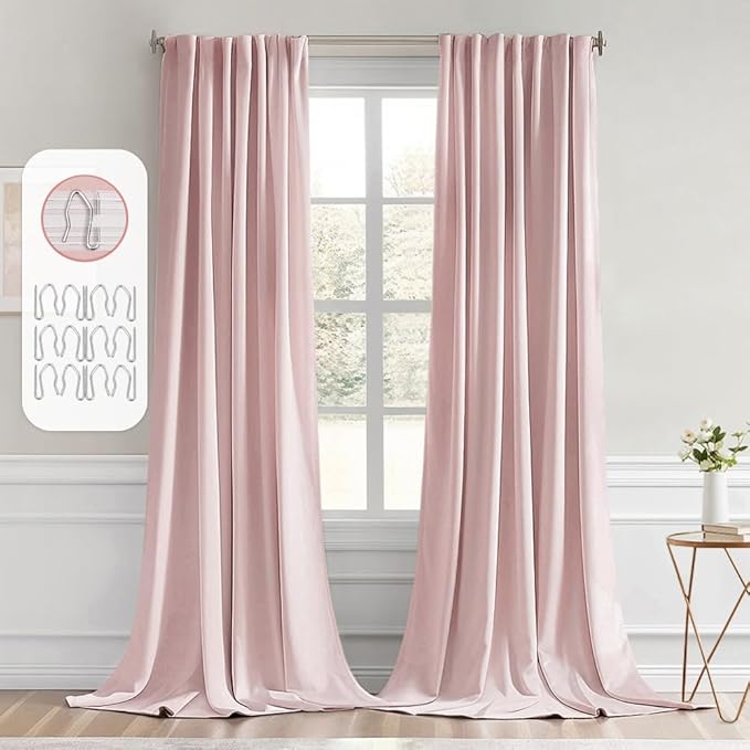 MIULEE Baby Pink Back Tab Blackout Curtains 108 Inch Long 2 Panels Set by MIULEE
