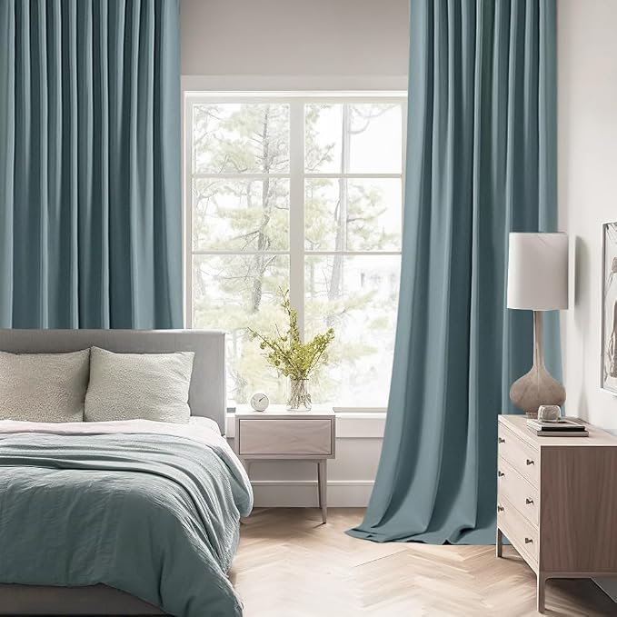 MIULEE Greyish Blue Back Tab Blackout Curtains 63 Inch Length 2 Panels Set - Image 2