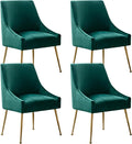 Velvet Dining Chairs, Furniture Collection Modern Contemporary Upholstered with Polished Gold Metal Legs, Set of 4(Green)
