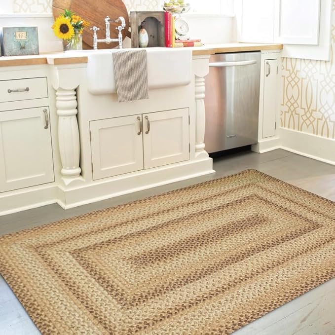 Homespice Cookie Dough Jute Braided Runner Rug 22x72 - Farmhouse Style Brown Rug Runner for Country Decor