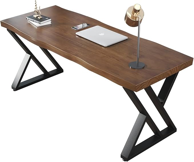 Solid Wood Desk 55 inches Wide Home Office Desk,Metal Modern Industrial Writing Table, Workstation, Perfect Table for Your workspace Study Table Furniture in Rustic Natural Aged Brown