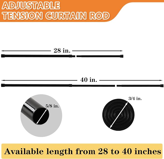 KXLife 4 Pcs Spring Tension Curtain Rod Adjustable 28 to 40 Inches, 5/8" - Image 2