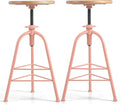 Set of 2 Modern Bar Stools-24.4-28.3 Counter Height Adjustable Patio Stool-Industrial Dining Stool for Home Kitchen-Retro Cafe Chairs with Swivel Wooden Seat