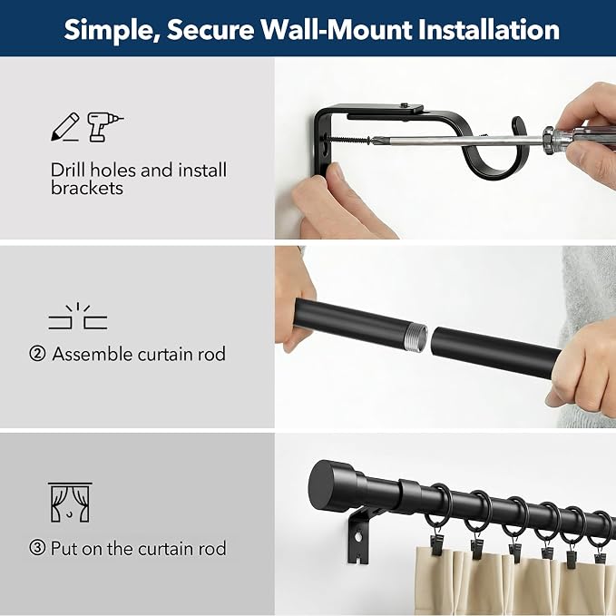 IFELS Heavy Duty Curtain Rods for Windows 66 to 120 Inch, 1 Inch Adjustable - Image 4