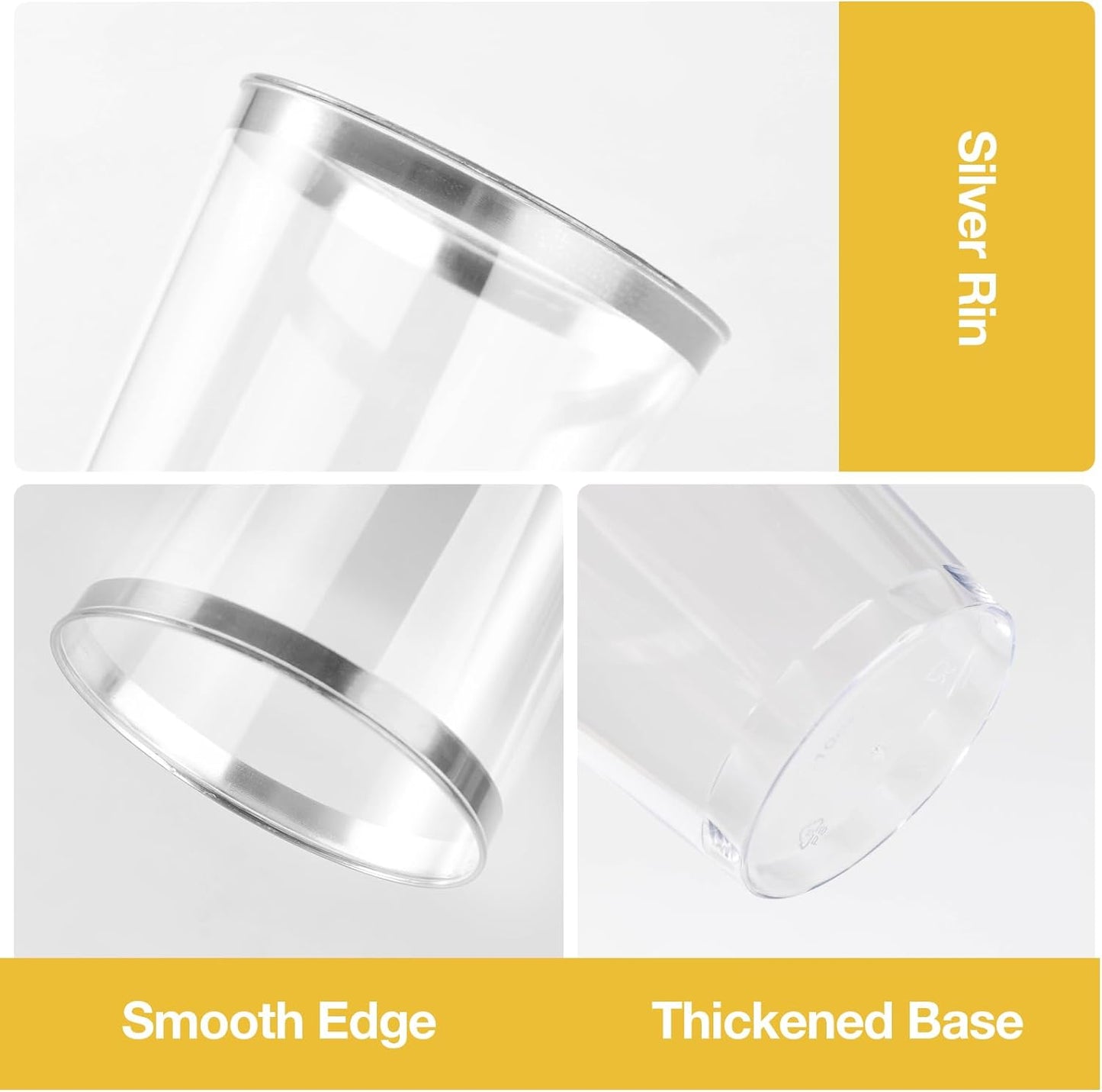 Goodluck 50PCS 14oz Silver Plastic Cups for Party, Disposable Silver Plastic Cups, Cocktail Glasses for Wedding Thanksgiving, Christmas, and Parties