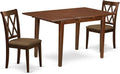 East West Furniture PSCL3-MAH-C 3 Piece Modern Dining Table Set Contains a Rectangle Wooden Table with Butterfly Leaf and 2 Linen Fabric Upholstered Chairs, 32x60 Inch, Mahogany