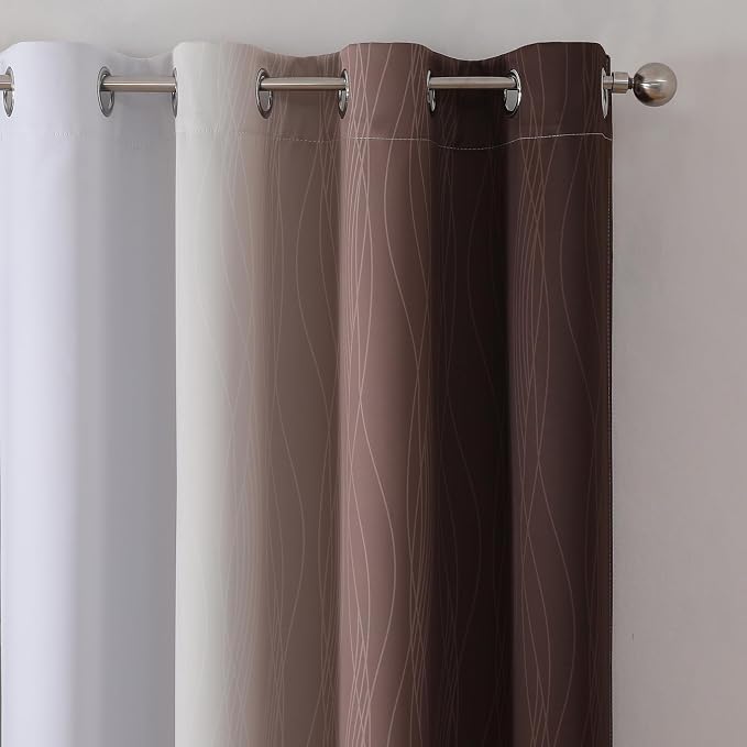 Estelar Textiler Brown and Greyish White Gradient Blackout Curtains - Image 4