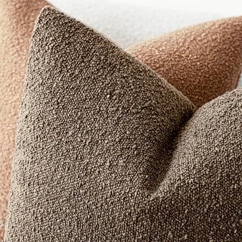 Foindtower Decorative Textured Boucle Throw Pillow Covers 16x16 Light Brown - Image 4