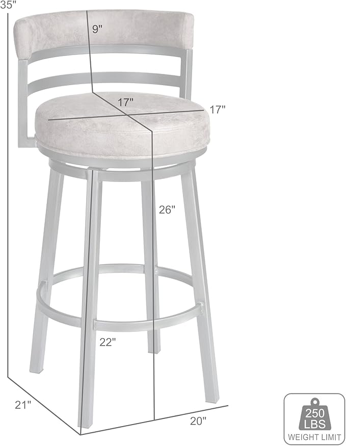 Armen Living Madrid 26" Counter Height Swivel Barstool in Ford Black Faux Leather and Mineral Finish