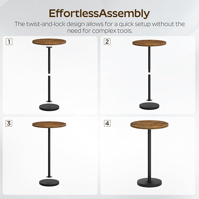Round Side Table Set of 2, Tall Drink End Table for Small Spaces, Pedestal Style Martini Side Table in Living Room, Bedroom, Dormitory, Brown and Black ET30L2BR