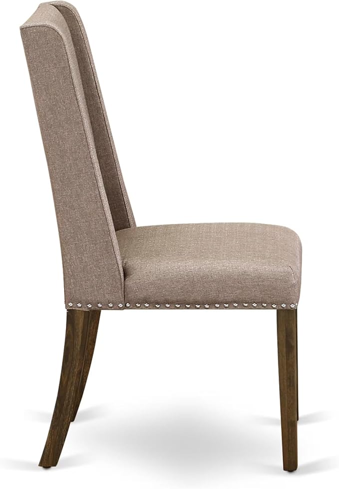 East West Furniture V797FL716-9 9 Piece Dining Room Table Set Includes a Rectangle Dining Table with V-Legs and 8 Dark Khaki Linen Fabric Upholstered Chairs, 40x72 Inch, Multi-Color