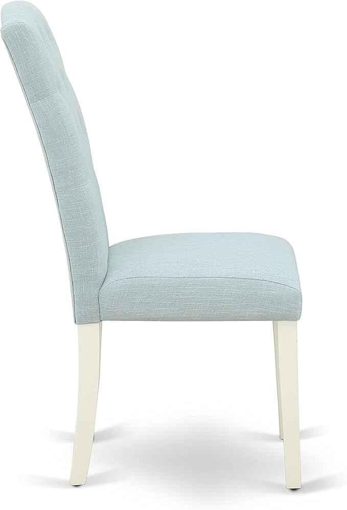 East West Furniture X027CE215-5 5 Piece Modern Dining Table Set Includes a Rectangle Wooden Table with X-Legs and 4 Baby Blue Linen Fabric Upholstered Chairs, 40x72 Inch, Multi-Color