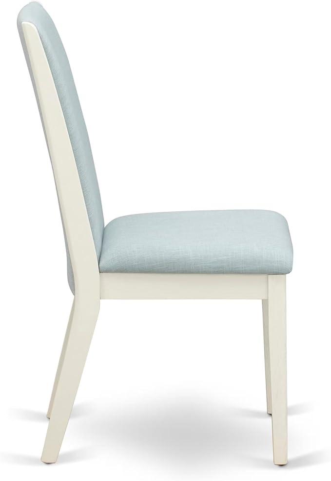 East West Furniture V097LA015-9 9 Piece Kitchen Table & Chairs Set Includes a Rectangle Dining Table with V-Legs and 8 Baby Blue Linen Fabric Parson Chairs, 40x72 Inch, Multi-Color