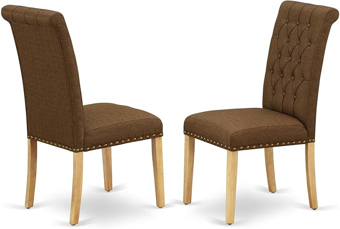 East West Furniture NOBR3-OAK-18 3 Piece Dining Set Contains a Rectangle Dining Room Table with Butterfly Leaf and 2 Brown Linen Linen Fabric Upholstered Chairs, 32x54 Inch, Oak