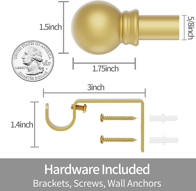 Thestoa Gold Curtain Rods for Windows 30-46 Inch, 5/8" Stainless Steel Small - Image 3