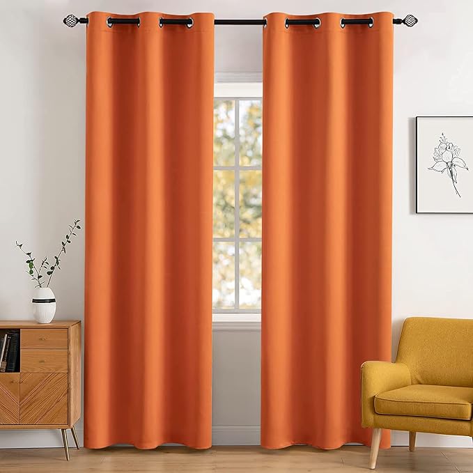 MIULEE 2 Panels Orange Blackout Curtains Room Darkening Thermal Insulated Fall by MIULEE