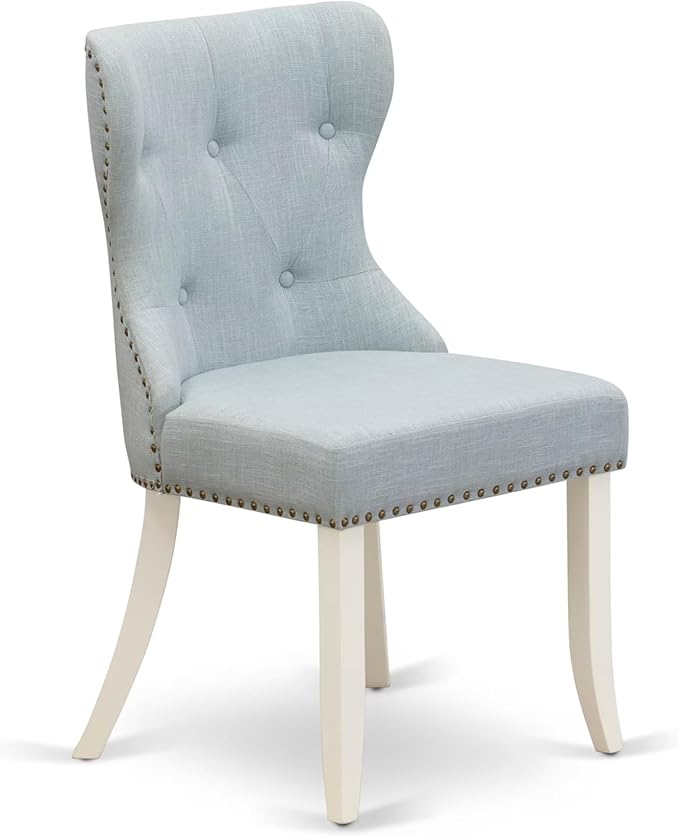 East West Furniture V027SI215-6 6 Piece Dining Set Contains a Rectangle Dining Room Table with V-Legs and 4 Baby Blue Linen Fabric Parson Chairs with a Bench, 40x72 Inch, Multi-Color