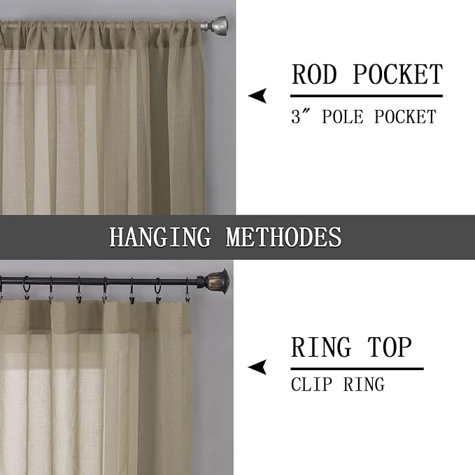 Tollpiz Sheer Curtains Linen Textured Bedroom Curtain Sheers Light Filtering - Image 5