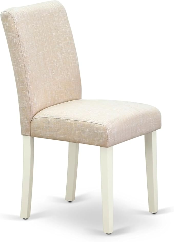 East West Furniture ANAB3-LWH-02 3 Piece Dinette Set for Small Spaces Contains a Round Kitchen Table with Pedestal and 2 Light Beige Linen Fabric Parson Chairs, 36x36 Inch, Linen White