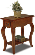 Leick Home Side Table, One Drawer, French Cabriole Leg, Shelf, Solid Poplar, Brown Cherry Finish, 12.5 in W x 23.5 in D x 24 in H, 9018-BR