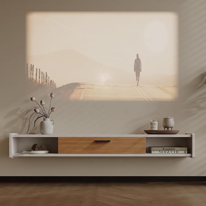94'' Floating TV Stand,Wall Mounted TV Console,Floating TV Cabinet,Under TV Shelf for Bedroom Living Room(White)