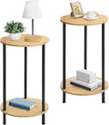 Small Round Table Set of 2, End Tables Living Room, Side Tables for Small Spaces, 2 Tiers Rustic Accent Tables, Night Stands for Bedrooms, Coffee Tables With Storage Shelf
