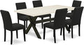 East West Furniture X627AB624-7 7 Piece Dining Room Furniture Set Consist of a Rectangle Dining Table with X-Legs and 6 Black Color Linen Fabric Upholstered Chairs, 40x72 Inch, Multi-Color