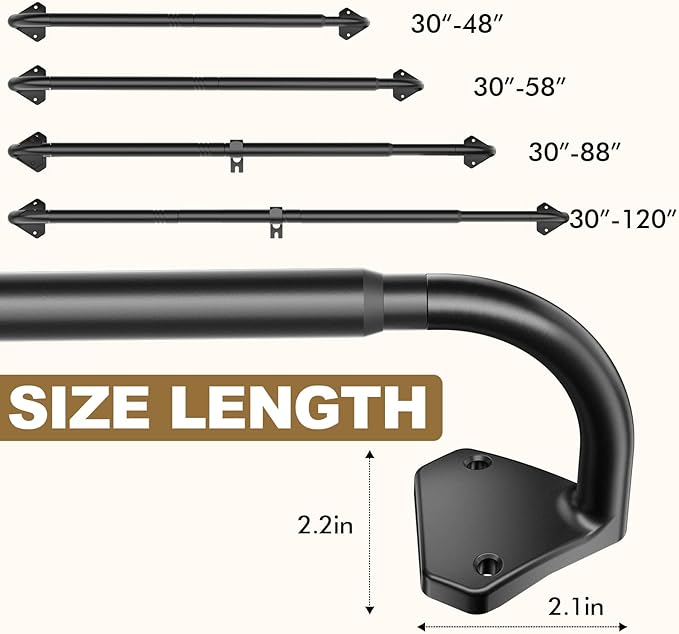 GXOACKJ Black Curtain Rods for Windows 28 to 60 inch, 5/8 inch Adjustable Wrap - Image 4
