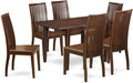 East West Furniture PSIP7-MAH-W 7 Piece Kitchen Table Set Consist of a Rectangle Dining Table with Butterfly Leaf and 6 Dining Room Chairs, 32x60 Inch, Mahogany