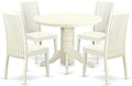East West Furniture SHIP5-LWH-W 5 Piece Dining Room Table Set Includes a Round Wooden Table with Pedestal and 4 Kitchen Dining Chairs, 42x42 Inch, Linen White