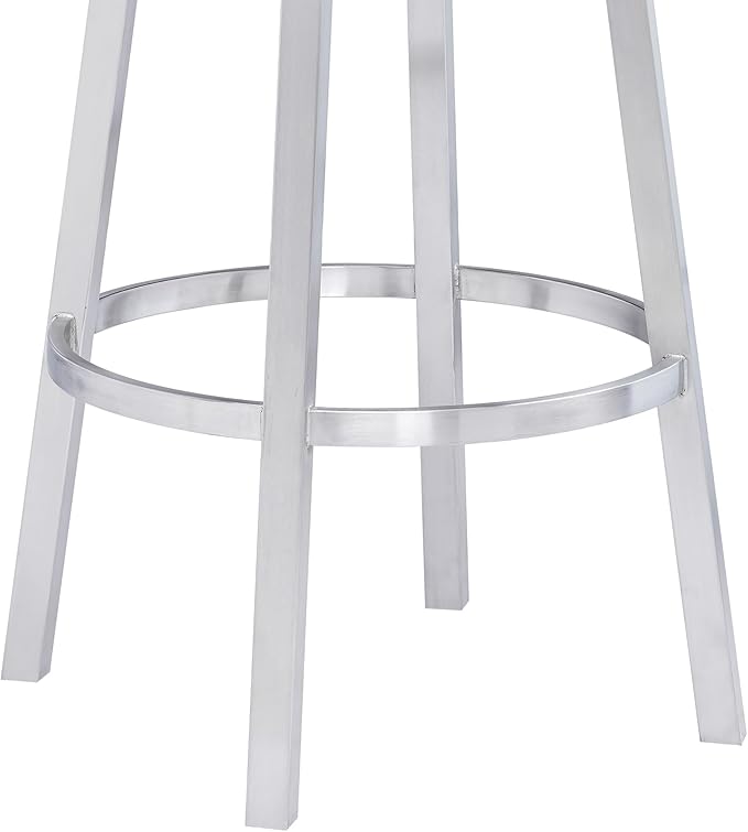 Armen Living Titana 26" Counter Height Swivel Grey Faux Leather and Brushed Stainless Steel Bar Stool