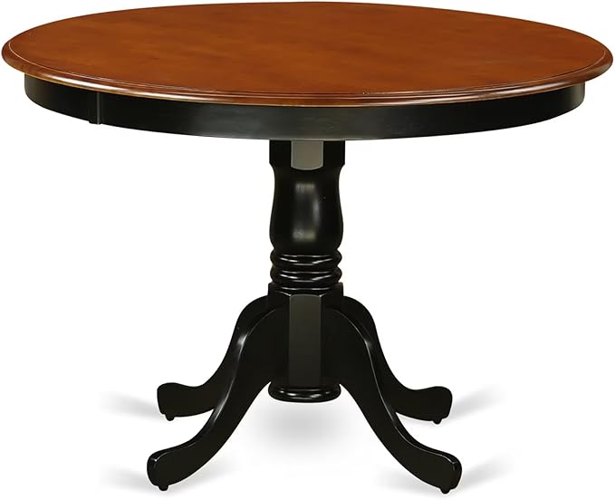 East West Furniture HLAN3-BCH-C 3 Piece Modern Dining Table Set Contains a Round Wooden Table with Pedestal and 2 Linen Fabric Kitchen Dining Chairs, 42x42 Inch, Black & Cherry