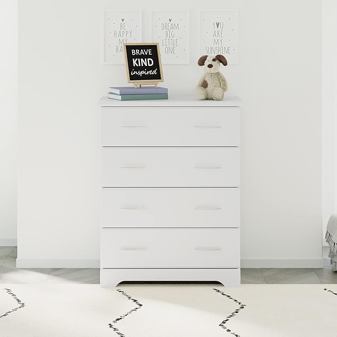 Storkcraft Brookside 4 Drawer Dresser (White) – GREENGUARD Gold Certified, Nursery Dresser for Kids Bedroom, Chest of Drawers