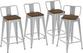 24 Inch Swivel Bar Stools Set of 4, Counter Height Bar Stools with Low Back, Metal Industrial Bar Chairs for Kitchen Island (Silver)