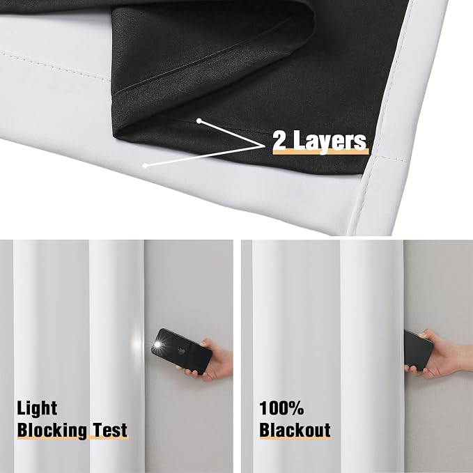 ChrisDowa White 100% Blackout Curtains 80 inch Long - Image 4